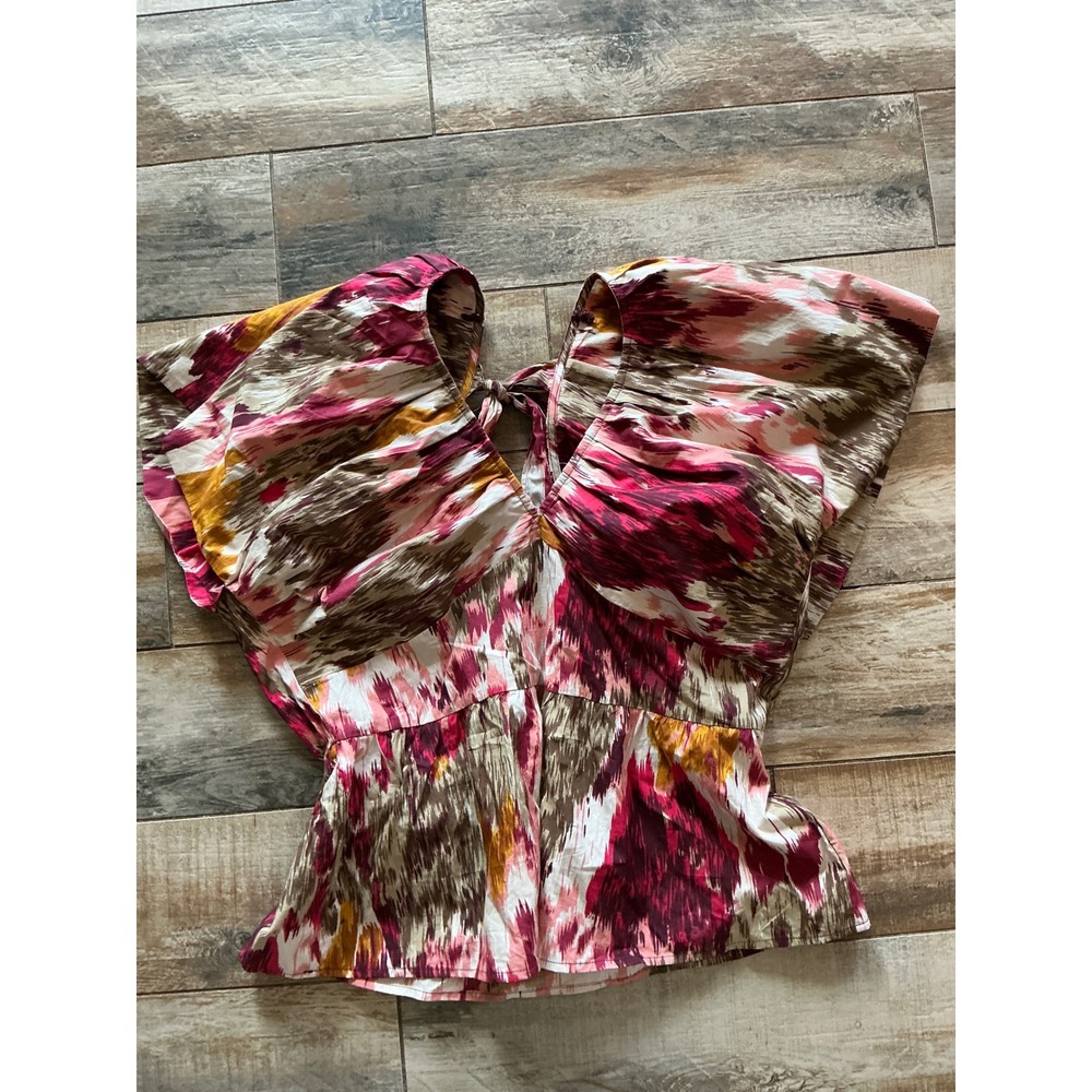 Anthropologie Love The‎ Label Painterly Open-Back Blouse XL